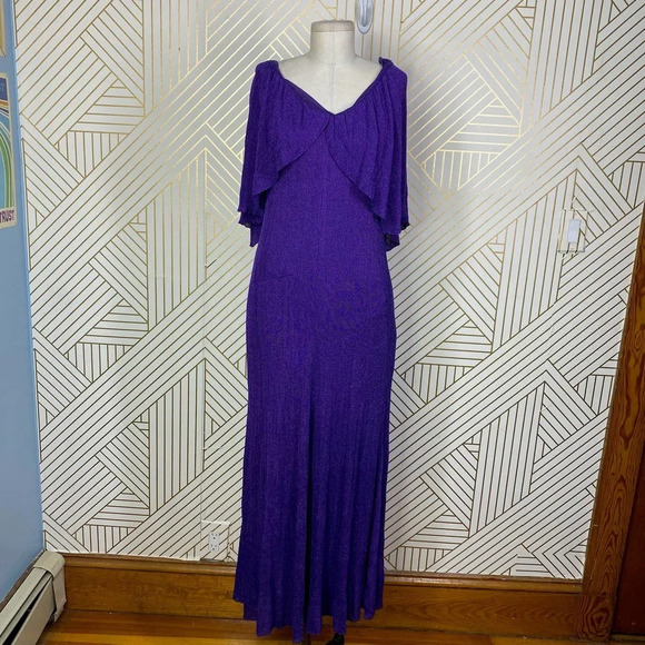 Zara Dress Metallic Thread Shimmer Long Knit Maxi Cape Purple Size US Small - Picture 2 of 12